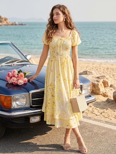Image of GRACE KARIN Womens Summer Floral Maxi Dress 2026 Flowy Wedding Guest Dress A Line Boho Dresses Fashion Clothing with Pockets