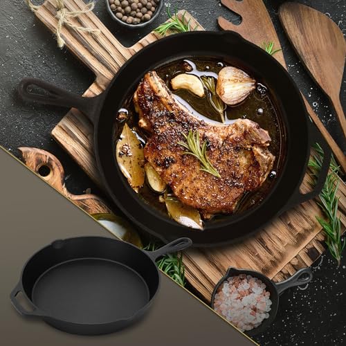 BBQ#BOSS Sartén de Hierro Fundido para Freír y Asar Ø31 cm con Doble Mango y Pico Revestimiento Antiadherente y Capa de Protección Ustensilio de Cocina Adecuado para Parrilla Vitroceramica