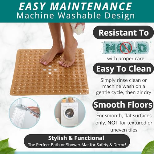 Image of ENKOSI Square Shower Mat - 21 x 21 Inch Non-Slip Bathroom Shower Stall Mat with Suction Cups and Drain Holes - Anti-Slip Bathtub Shower Mats for Inside Shower (21x21 Clear Brown)