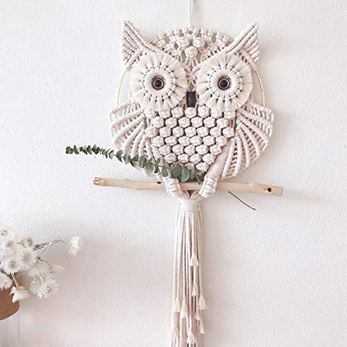 HAPYFURN Attrape reve Hibou Décoration Murale en Macramé Chouette Faite à la Main pour Chambre à Coucher, Salon Chambre d'enfant Galerie Maison Appartement, Bureau ou Jardin (Diamètre 15cm)