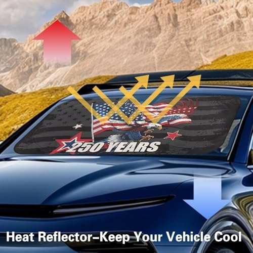 Image of Car Windshield Sun Shade Sunshade Visor 250th Anniversary American Eagle Windshield Cover Auto Sun Heat and UV Rays Blocker, Universal Fit Most Cars Women Men, Easy to Install
