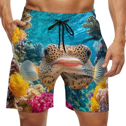 Puffer Fish Coral Fish Men's Swim Trunks Casual Bathing Suit Board Shorts Hawaiian Beach Swimwear Swim Shorts