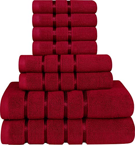 Utopia Towels Burgundy Towel Set 8 - Piece, Viscose Stripe Towels - 600 GSM Ring Spun Cotton - Highly Absorbent Towels (Pack of 8)