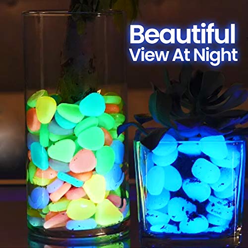 Ebely Glow In The Dark Pebbles Rocks Stone Mixed Color Garden Pebbles Stone (450 Pcs) For Walkway Yard And Diy Decorative Gravel Stons, Fish Tank Aquarium Rocks, Solar Backyard Led Patio Décor. #TOP3