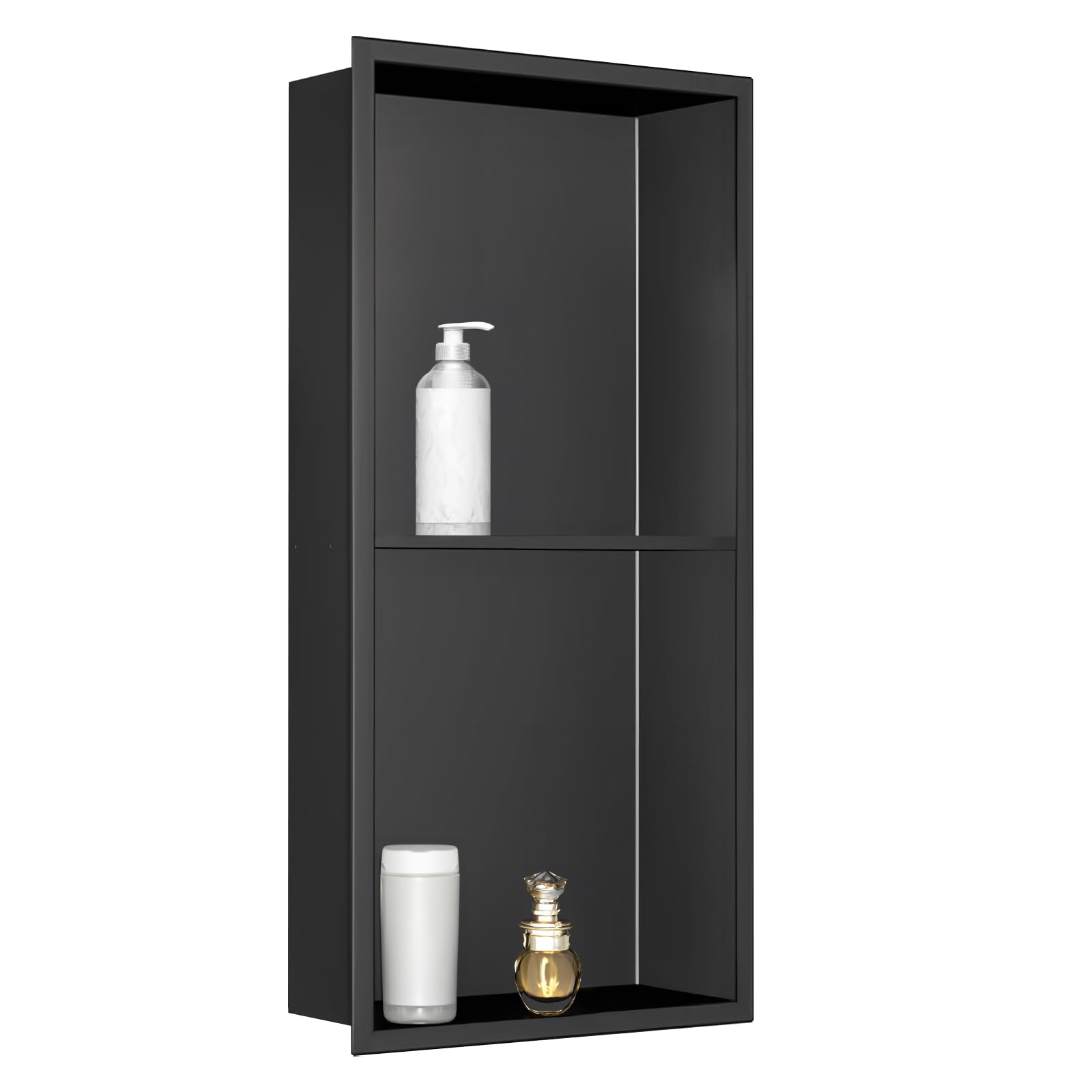 SaniteModar Shower Niche 12" X 24", Black Stainless Steel Double Selves Niche for Shower Wall, No Tile Needed