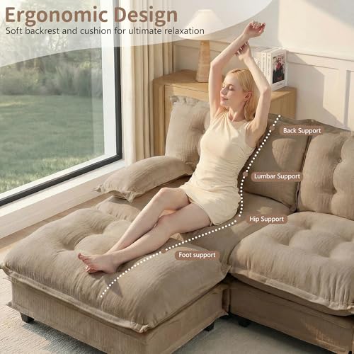 Image of 139 inch Sectional Sleeper Sofa with Ottoman, L Shaped Modular Deep Seat Couches for Living Room Apartment, Flexible Module Combination Cloud Sofa with Spring Support, Easy Assembly, Coffee