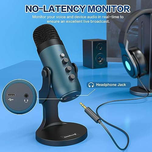 Image of ZealSound Podcast Microphone for PC, Noise Cancellation USB Mic with Gain, Volume Adjustment & Mute Button, Monitoring & Echo, for YouTube, TikTok, Podcasting, Streaming, iPhone, iPad, Android(Teal)