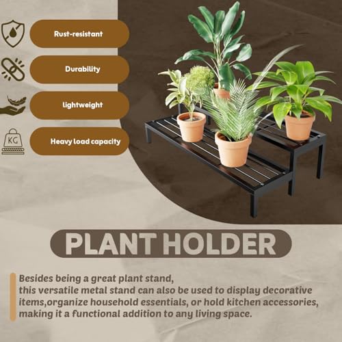 Image of Saifix Plant Stand for Balcony Rust Proof Metal 2 Tier Planters for Living Room Pot Stand For Outdoor and Indoor (Black, 69*25*25 cm)