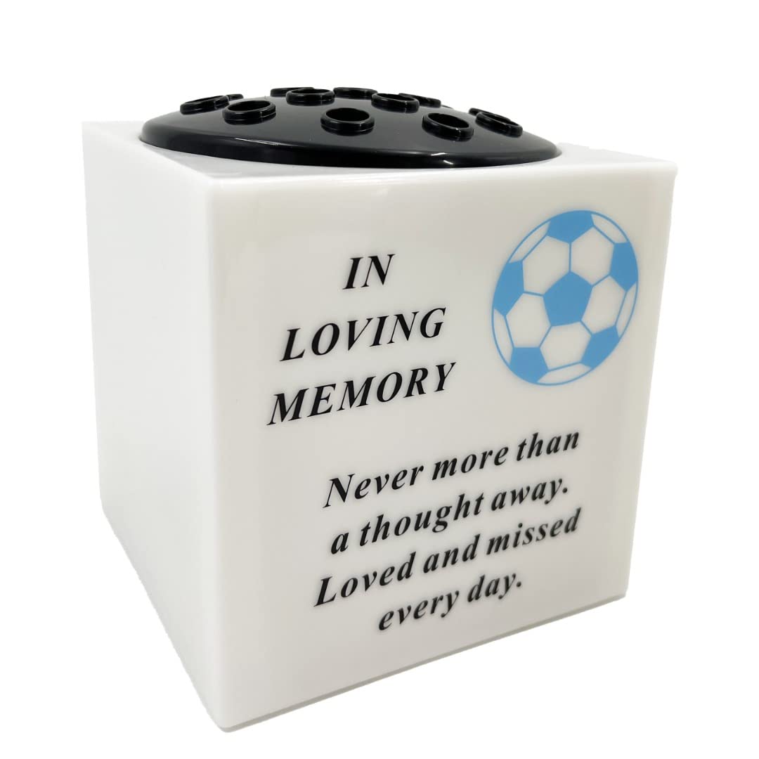 Angraves Multicolor Blue Football In Loving Memory Memorial Graveside White Plastic Flower Vase Container