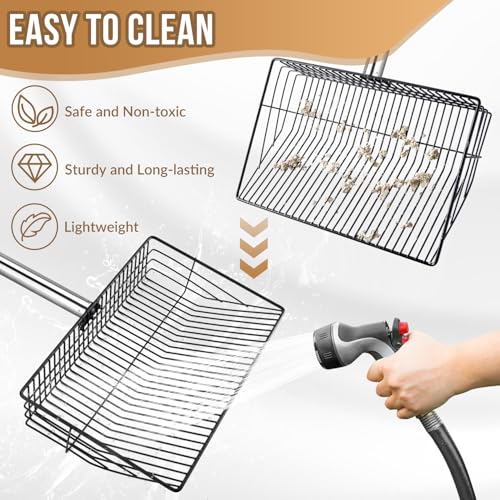 Image of SlowTon Chicken Poop Scooper 10 inch Wide - Stainless Steel Chicken Coop Scoop Heavy Duty with 40 to 77 inch Long Handle for No Bending Work, Chicken Coop Litter Cleaning Tool Sand Sifting Shovel