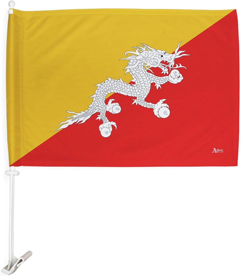 Bhutanese Car Flag Bandera para Carros De Bhutan Decor for Window Clip Mount Auto Accessories Sport Fan Gifts League Olympics Party Supplies Patriotic Decorations Made in USA