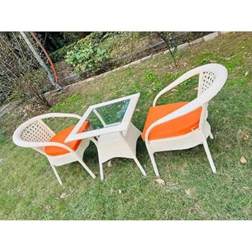 Image of HUMAIRA Outdoor FURNITURED-8 2Chairs 1Table Wicker Patio Furniture Sets with Cushions for Garden, Bedroom, Powder Coated Frame, Uv Protected Wicker (Off White+Orange)