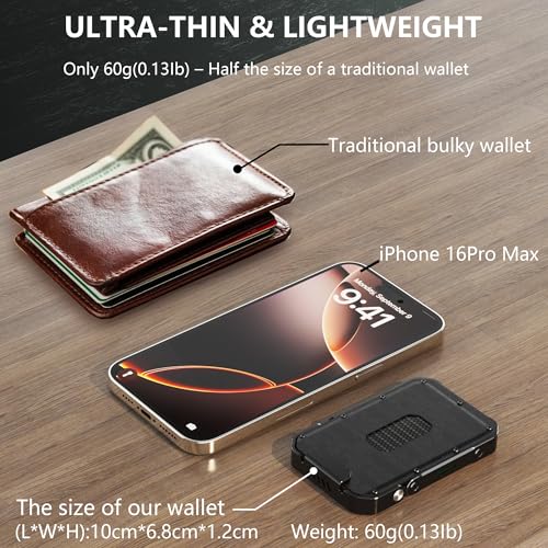 Wallet for Men | Carbon Fiber & Nappa Leather | Slim Aluminum Design | 8 Card Slots + Cash | Magnetic Cover | Gift for Dad, Husband, Boyfriend | Black+ Black3