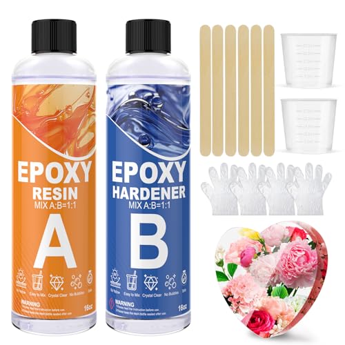 KOPOZA Resina epoxi transparente y endurecedor, 960 ml / 32 oz, revestimiento de resina cristalina para joyas, molde de mesa, creaciones artísticas