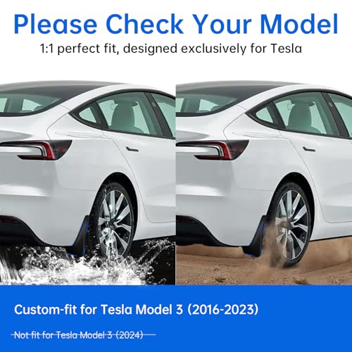 Image of Zekrom Upgraded Mud Flaps for Tesla Model 3 2016-2023 Accessories, No Drilling Required, All-Weather Mud Splash Guard Body Kits (Set of 4 Black)