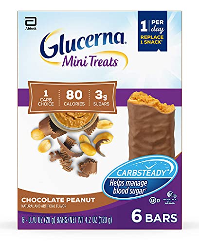 Glucerna Mini Treats, Diabetic Snack Replacement to Support Blood Sugar Management, 80 Calories, Chocolate Peanut, 6-Bar Pack, 24 Count