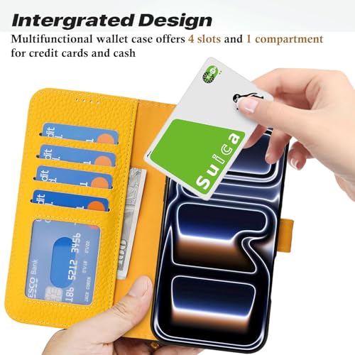 Coque compatible iPhone 17 Pro étui cuir véritable jaune housse protection intégrale