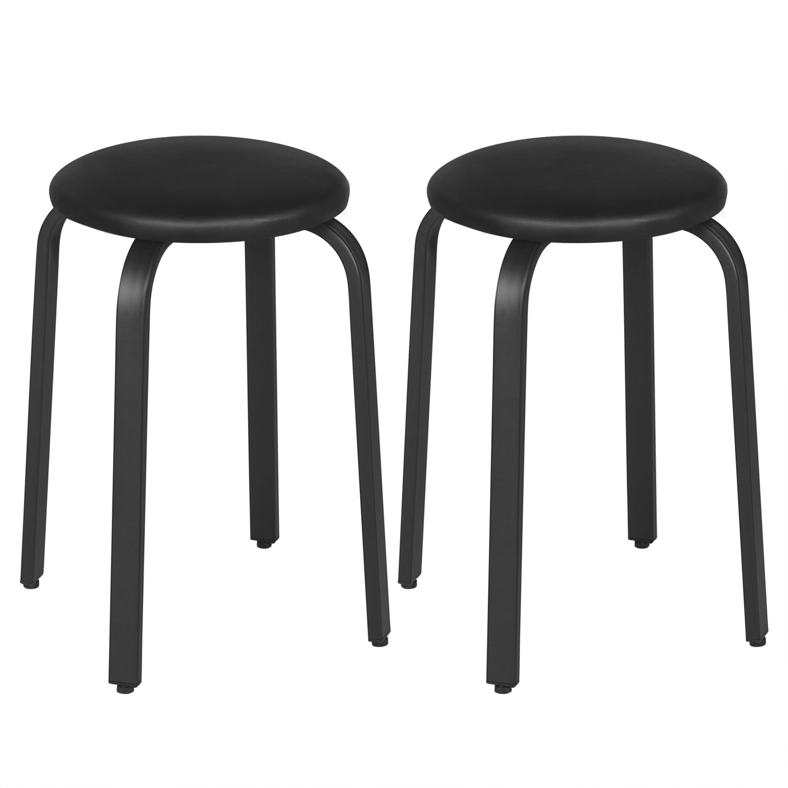 Lestarain 2xTaburete de Comedor Redondo Apilable, Asiento Acolchado, Marco Metálico para Cocina, Comedor, Dormitorio, Pasillo, Negro, LCNI116002-2