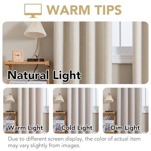Image of H.VERSAILTEX Linen Curtains 100% Blackout Curtains for Bedroom 102 inch Long Full Light Blocking Nature Linen Blended Window Curtains for Living Room Nickel Grommet (2 Panels, Heathered Linen)
