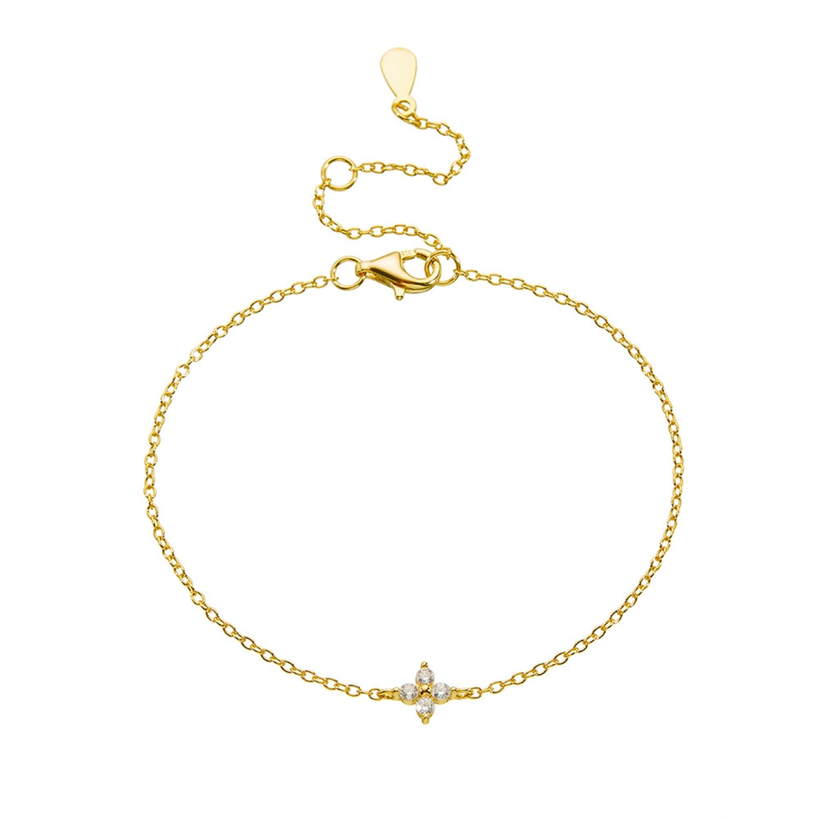 Vierblättriges Kleeblatt Armreif für Damen mit Diamant, 14K Gold Armband für Sie, 9K/14K/18K Gelbgold