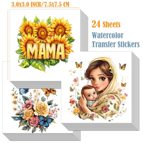 Image of ZMRU 24 Sheets Vintage Mom Rub On Transfers for Crafts, Cold IOD Transfers Stickers for Wood,Furniture Decals, Glass, Porcelain, Leather, Canvas, Fabric Projects,3 * 3inch(Butterfly and Mom)