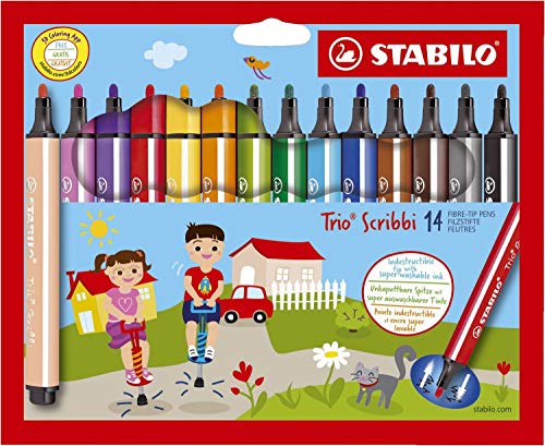 Feutres STABILO Trio Scribbi pointe moyenne suspendue boîte de 14