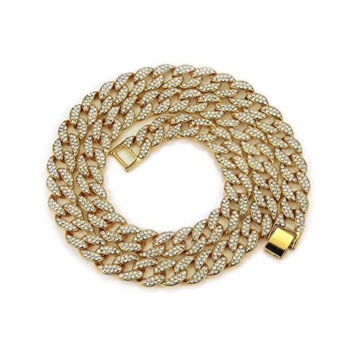 AdorabFruit Présent Pendentif 1 Juego 13MM Plata del Oro de la Cadena de Bling Rapero Collares for los Hombres joyería (Color : 24Inch, Size : Gold)