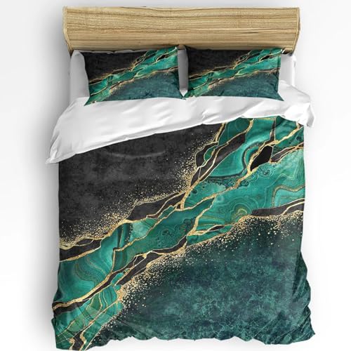 Housse de couette 230 x 260 cm marbre noir et vert malachite pour raviver un lit terne - 2