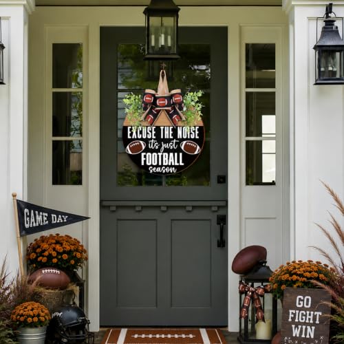 Threehoney Football Bow Door Sign Decor Wooden Hanging Wreath Sign Sport Football Bow Door Hanger Rustic Farmhouse Bowknot Game Decorations for Farmhouse Front Home Porch Party Supplies