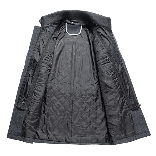 Image of INVACHI Men's Wool Blend Coat Warm Winter Trench Coat with Detachable Soft Scarf Single Breasted Pea Coat