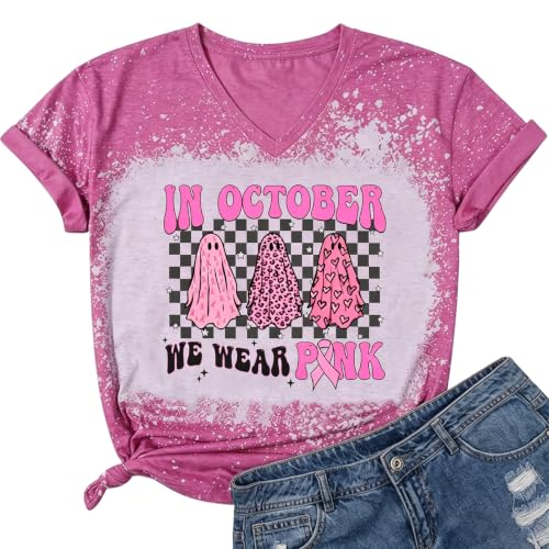 Eatbook Breast Cancer Awareness Shirt for Women Pink Halloween Ghost Tops - image 1