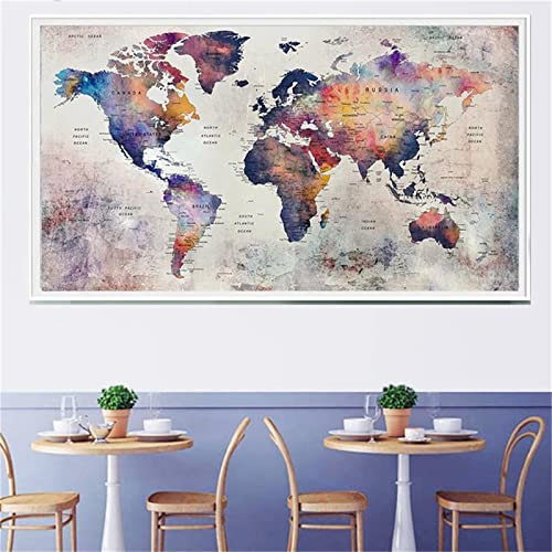 Broderie diamant kit complet carte du monde 5D et peinture numéro grand format