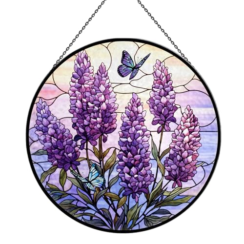 Alien Spaceship Stained Glass Window Hanging, 7.9" UFO Sun Catcher Glass Panel Boho Wall Art Decor, Hand Painted Round Ornament for Friends, Art Lover, Astronomer