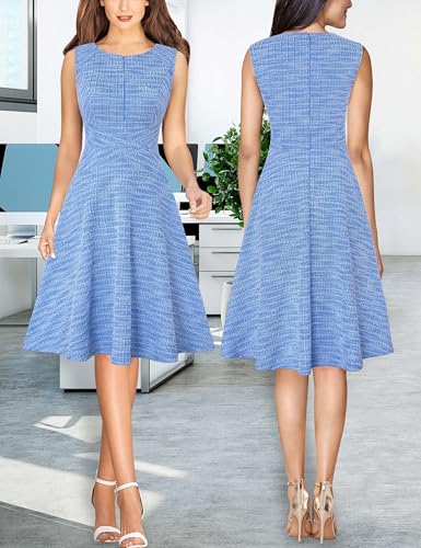 Image of VFSHOW Womens Front Zipper Work Business A-Line Dress Elegant Professional Office Career Church Fit and Flare Skater Dresses