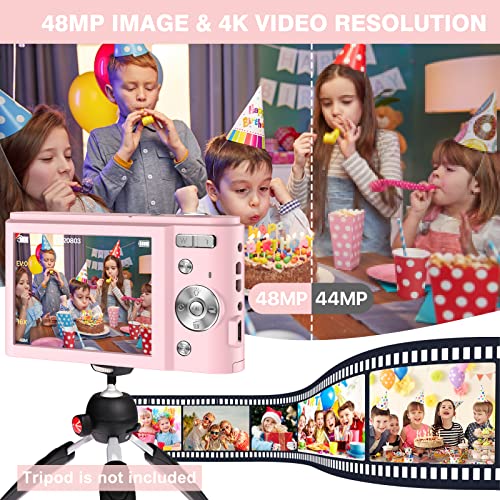 Digital Camera, 4K 48Mp Vlogging Camera Compact Pocket Camera With 16X Zoom 32Gb Sd Card, Point And Shoot Camera For Adult Seniors Students Kids Beginner(Pink) #TOP3