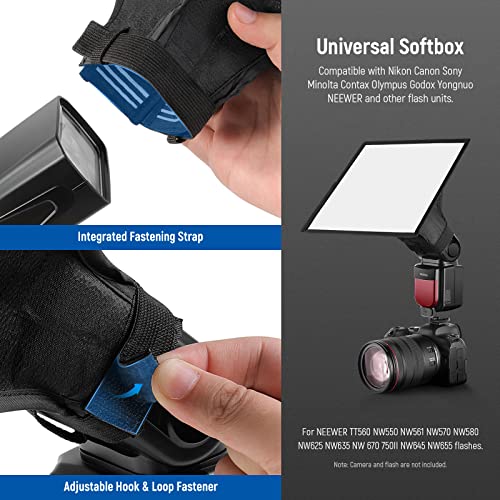 Image of NEEWER Flash Diffuser Light Softbox 9 inch x 7 inch, Universal, Collapsible with Storage Pouch Compatible with Canon Nikon Sony Godox Yongnuo NEEWER speedlight