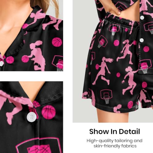 Image of Funny Pajamas for Women Set Print Satin Loungewear Pjs Short Sleeve Button Down Top and Shorts Sets Sleepwear XS-3XL