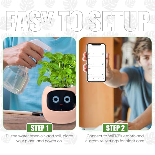 Image of Interactive Plant Pot - Smart Planter, AI Pet Plantagotchi, tamagotchi, Leafypod and Plantiboy, Robot Flower with Feelings, Electric Maceta, Indoor Flowerpot with Water, Digital Gifts (Pink)
