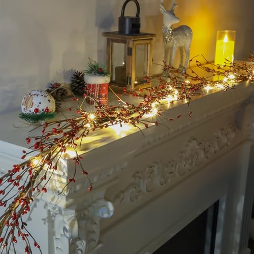 6FT-Red-Berry-Garland-with-Lights-Artificial-Berry-Christmas-Garland-for-Indoor-and-Outdoor-Thanksgiving-Christmas-Decoration-Table-Arrangements-Fireplace-Mantel-and-Centerpiece-Decorations 6FT Red Berry Garland with Lights Artificial Berry Christmas Garland for Indoor and Outdoor Thanksgiving Christmas Decoration Table Arrangements Fireplace Mantel and Centerpiece Decorations