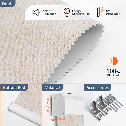 Kerxwerd Motorized Roller Shades Window Blind Remote Control Fabric 100% Blackout Valance Compatible With Alexa Google Siri, Customized Size (Linen Beige) #TOP3