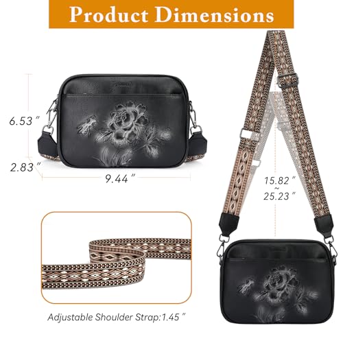 Image of Small Crossbody Purses for Women, Trendy Vegan Leather Crossbody Bag Embossed Travel Shoulder Handbags with Wide Strap