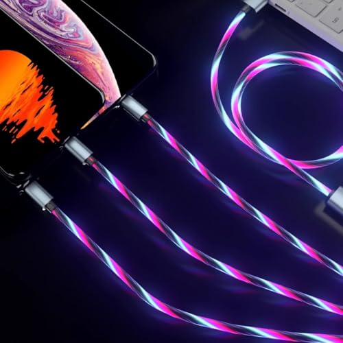 Image of AYI 6 in 1 USB LED Charging Cable, 39in Dynamic Flowing Light Cord, Flexible PVC Tangle-Free Wire, Smart Chip with Trickle Charge, Universal Data Sync Cable for Phones, Tablets, and More, Colorful.