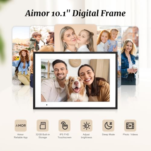 Image of Digital Picture Frame 10.1 Inch Digital Photo Frame 32GB Storage, WiFi Picture Frame with1280x800 IPS Touch Screen, Auto-Rotate Photo Frame Share Your Photos and Videos via AiMOR App, Black