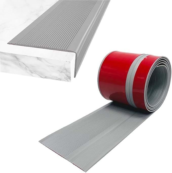 5M Bullnose Stair Anti Slip Nosing Self-Adhesive Vinyl Edging Strip,Non Slip Step Trim,PVC Rubber Angle Stair Edge Trim(100x40mm,Grey) — image 1