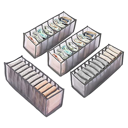 Sanchezeo 4 Set Underwear Drawer Organizer Sock Organizer,Foldable Nylon Mesh Closet Organizer Dresser Organizer - Gray