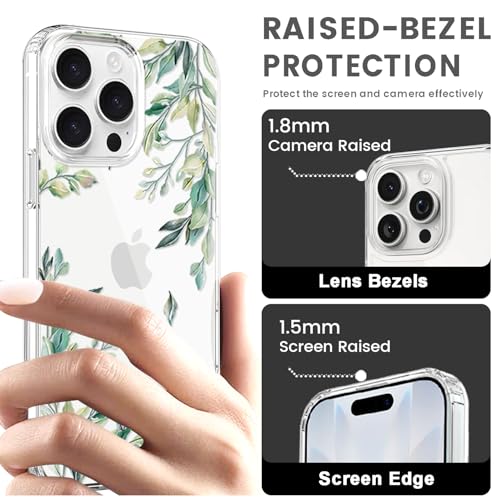 KEXAAR Compatible with iPhone 16 Pro Case with Flowers, for Girly Women, Shockproof Clear Floral Pattern Green Leaves Cute Design Slim Anti-Yellowing Hard Back Protective Cover 6.3 inch(Leaves16pro) by KEXAAR - Image 4