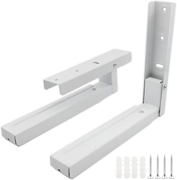 2Pcs Microwave Holder Shelf, TTZEZE Heavy Duty Universal Microwave Shelf Microwave Wall Mount Brackets Under Cabinet Microwave Mounting kit Foldable Kitchen Stretch Oven Stand Shelf Rack White
