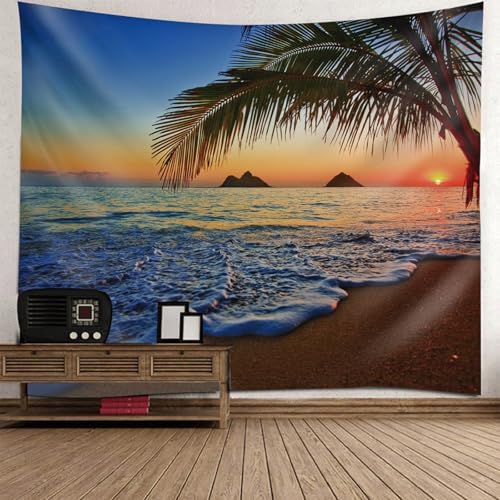 Tapisserie murale coucher de soleil grand format 200x200cm rideau tenture plage moderne