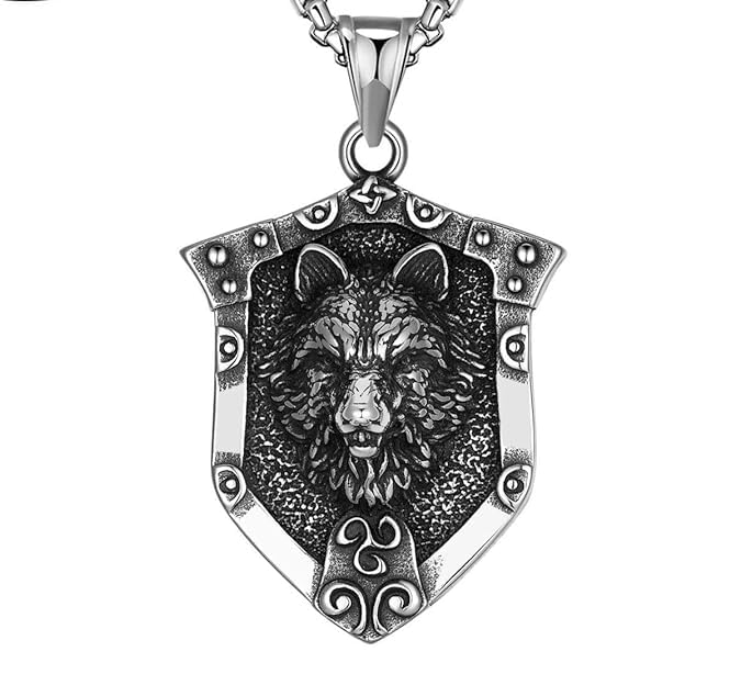 vien Wolf shield pendant men's hip hop animal punk necklace jewelry for men Silver Plated Stainless Steel Chain-picture-22