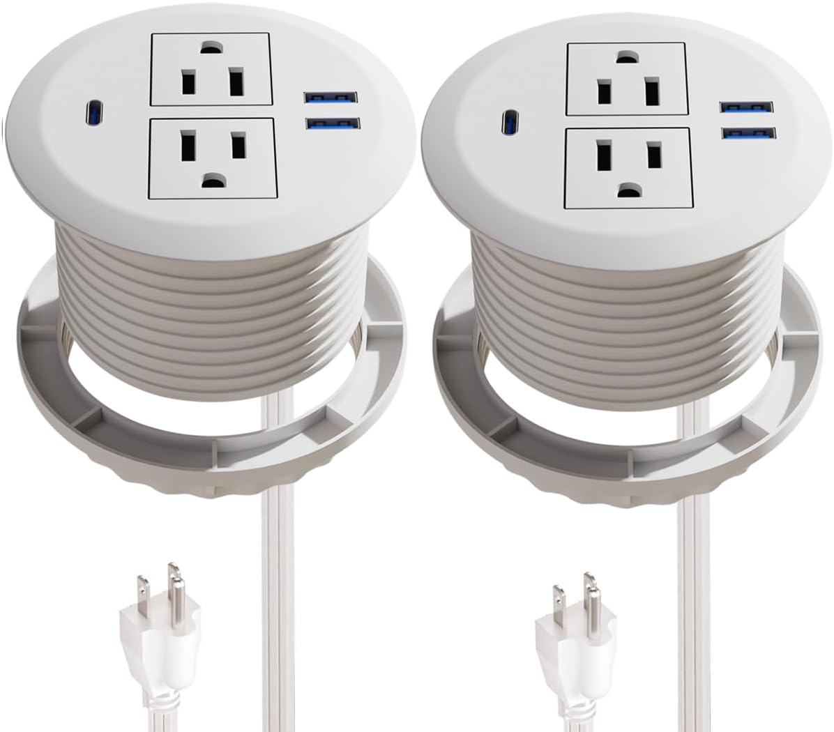2 Pack Recessed Power Grommet 3 Inch,20W Fast Charging USB C.Fadossu Desktop Flush-Mount Power Grommet Outlet with 2-AC Outlet,3-USB Port,Fit 3-1/8" Round Desk Grommet Hole,6.56FT Cord,White